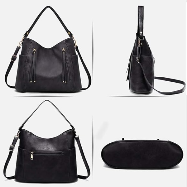 Damväskor - Svart, Stor Läder Crossbody Väska, Axelväska