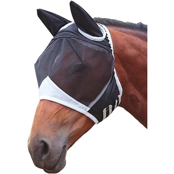 Hesteåndbar fluemaske med ører sort(L)