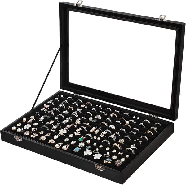 Smyckesdisplay, smyckeskrin, för ringar, örhängen, glaslock,