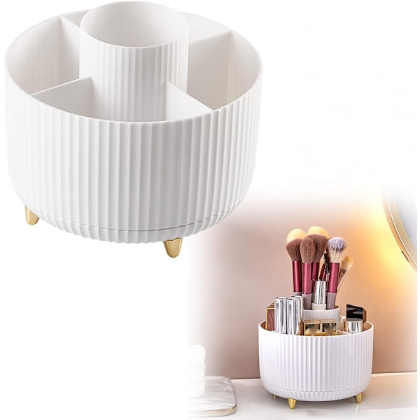 360° Roterende Makeup Organizer til Kosmetik Smykker til Toiletbord Soveværelse Kontorartikler Opbevaring Hvid