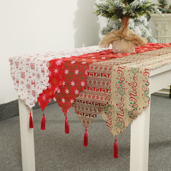 Julerød bordløper (rød) 35x180cm lin snøfnuggtrykk