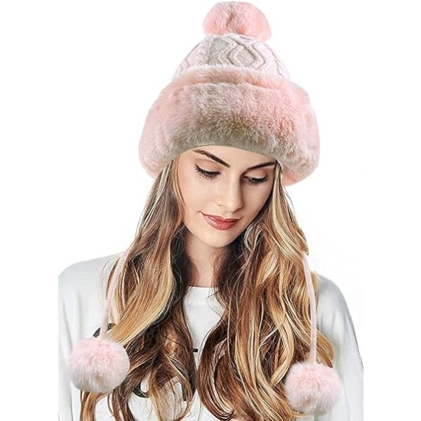 Chapeau polaire tricoté pour femme - Chapeau de ski à pompon ruusu