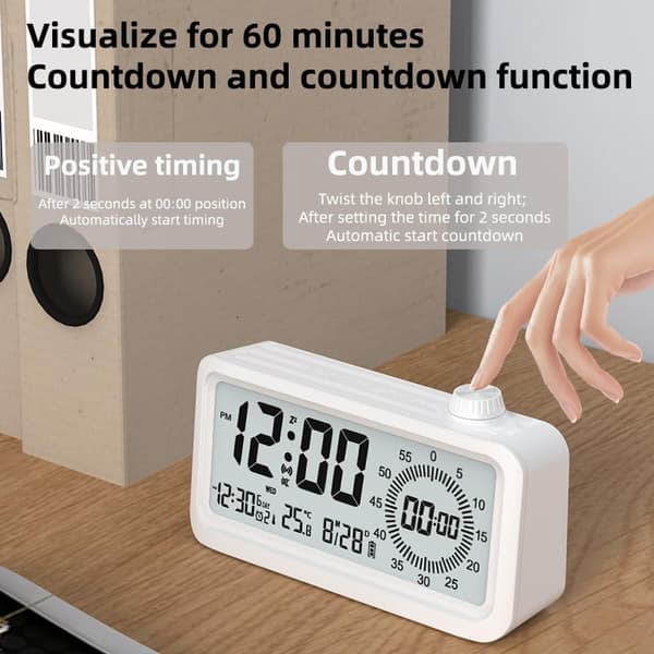 1 stk. hvit timer alarmklokke digital matlagingstimer, bordtimer, kontortimer for barn og voksne, ti