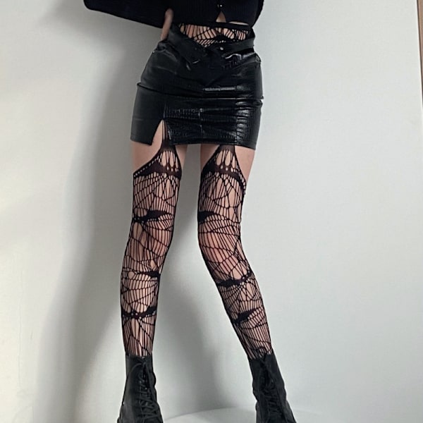 3 Par Sexy Mörka Y2K Oregelbundna Fiskgarnstrumpor Goth Style H