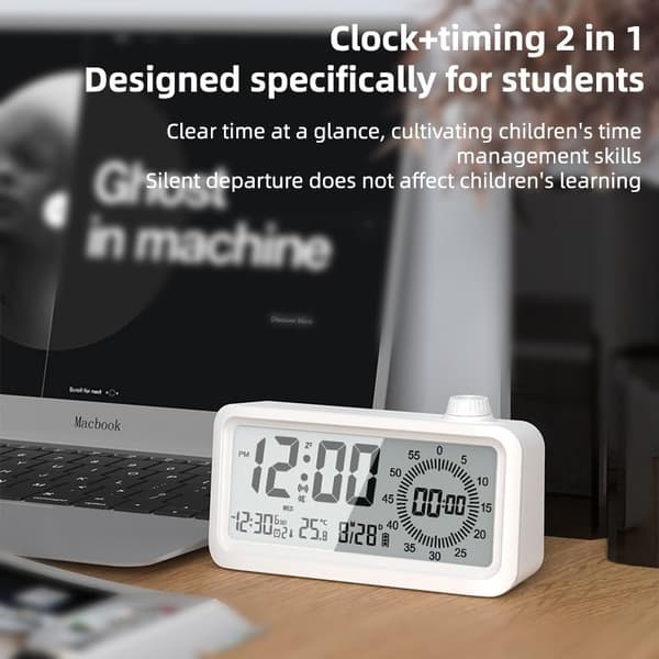 1 stk. hvit timer alarmklokke digital matlagingstimer, bordtimer, kontortimer for barn og voksne, ti
