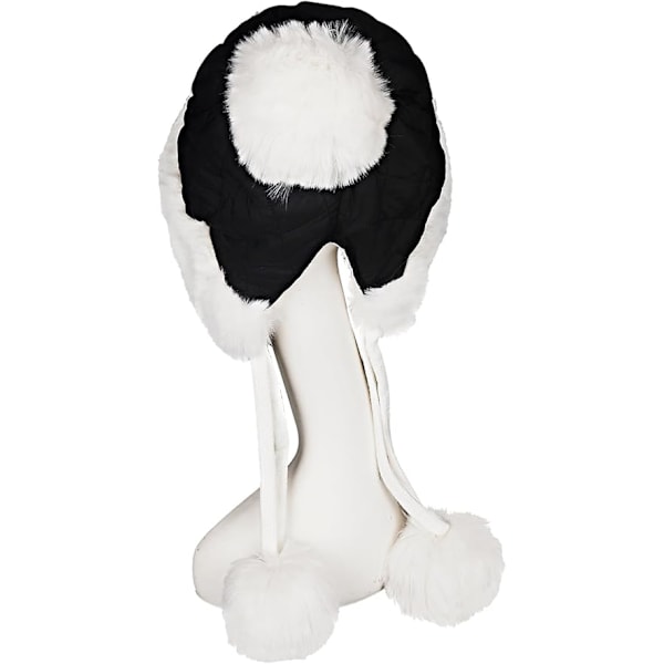 (Svart) Dam Peruvian Vinter Pom Pom Beanie Öronmuffar Sherpa Fleece Foder Snö Varm Skalle Mössa Jul