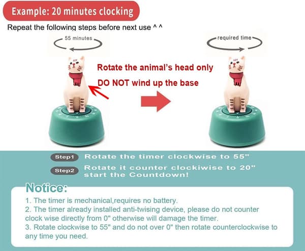 100 % mekanisk kjøkkentimer med katt, vårferie, nyttår, 60 minutter