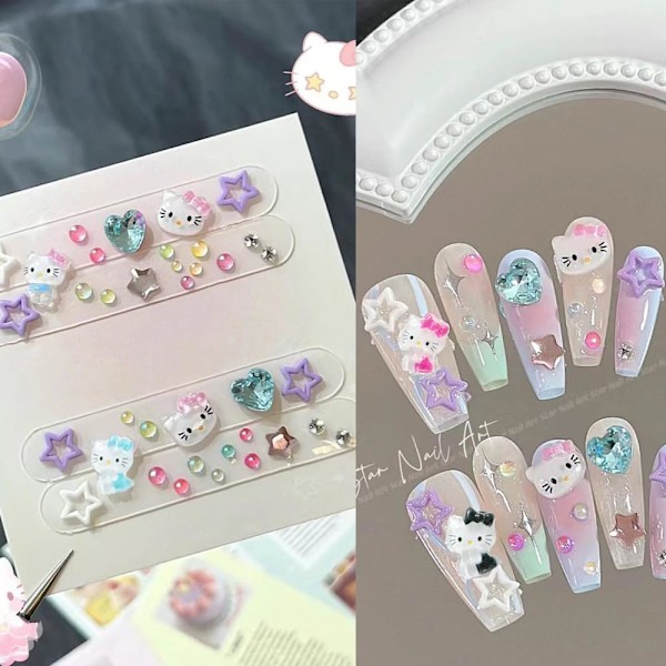 50 st Nail Rhinestones 3D Kitty Cat Nail Art Charms, 3D Cartoon Kawaii Sanrio Nail Dekorationer för Nail Art S