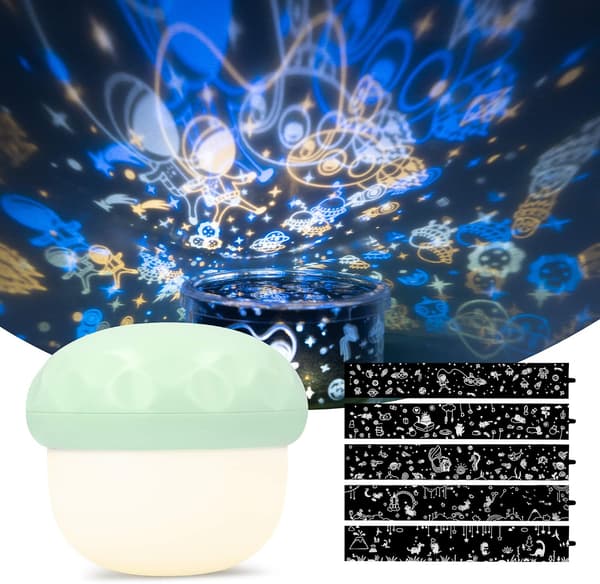 LED-projektor nattlys for baby, oppladbart med 5 projeksjonsmoduser