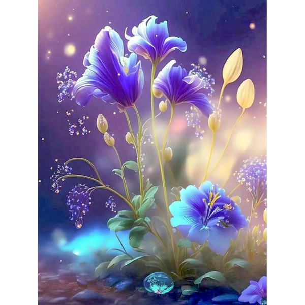 30x40 cm, 5D lilla blomster diamantmaleri rhinstensbroderi