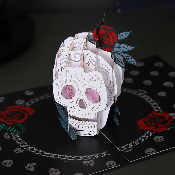 3 Halloween Rose Skull tredimensjonale gratulasjonskort mørk trend
