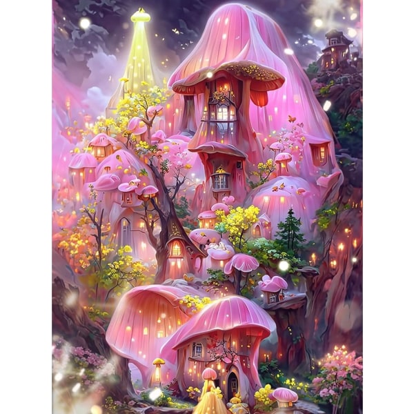 (30x40 cm, Pink-E Fantasy Landscape) 5D diamantmaleriet, Fant