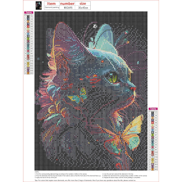 30x40cm, Diamantmålning Katt Set 5d diamantmålad strass e