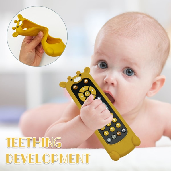 (Giraff) Mjuk silikon musikalisk bitring leksak för småbarn, bebisar, pojkar, flickor, 6-12 månader baby fjärrkontroll form Te