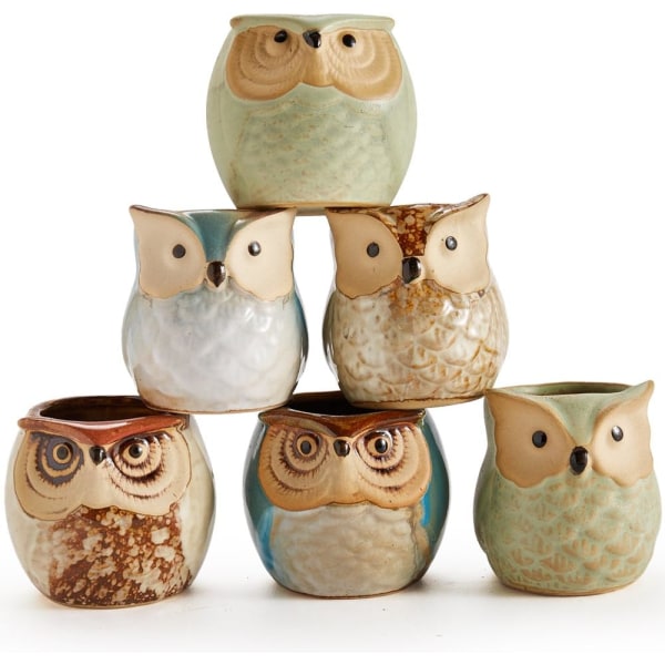 Owl Pot Ceramic Flowing Glaze Base Set Succulent Plant Pot