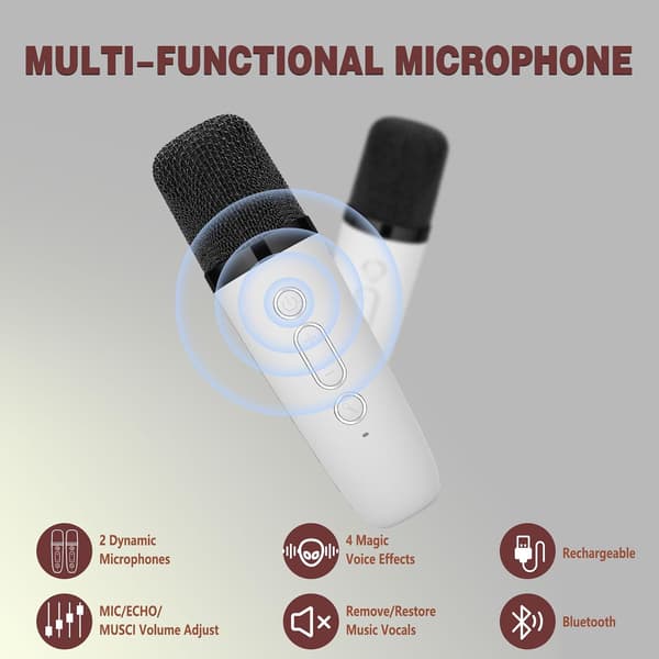 Karaokemikrofon med 2 trådløse mikrofoner (hvit), barn