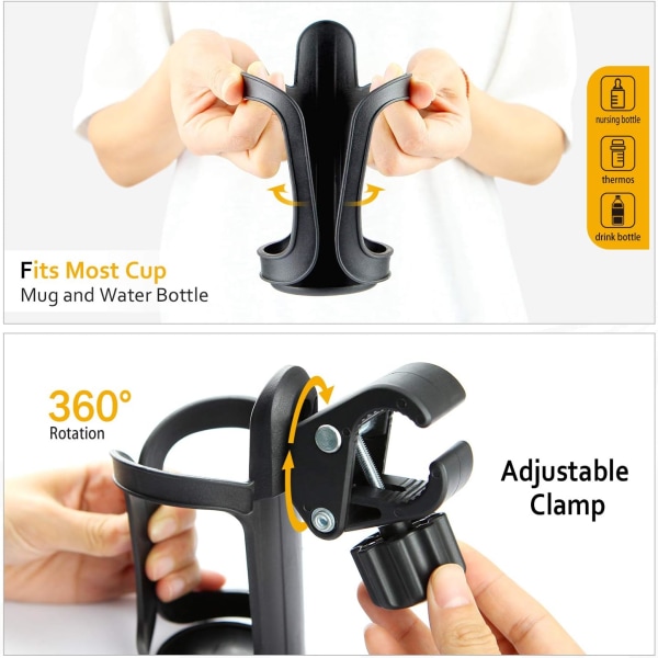 2-pack Universal Mugghållare för Barnvagn/Vagn, Justerbar Flaskhållare