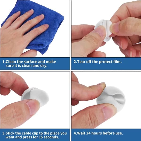 8 Pak Hvide Kabelklemmer, Strømkabelarrangør, Kabelstyring