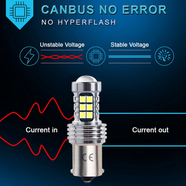 1156 P21W LED 12V 24V reservlampor, 2 vita 6500K hög brigg