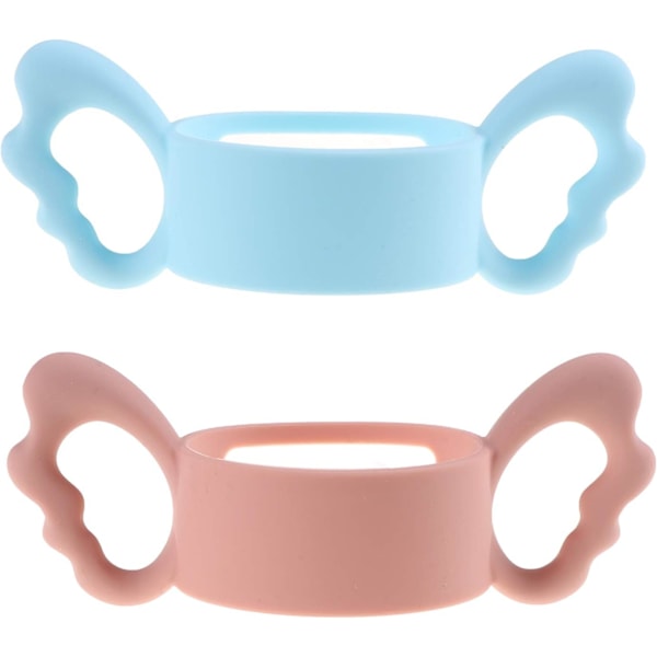 Rosa + Blå 2-pack Silikon Bred Mun Babyflaska Handtag, Flaskans Ytterdiameter Över 6cm