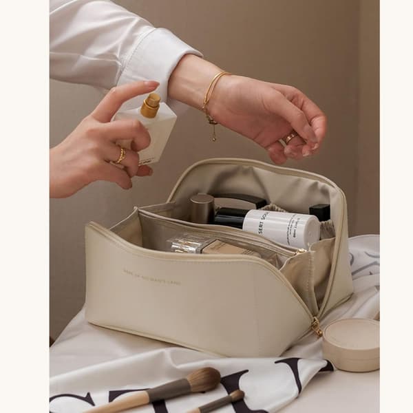 Stor Toilettaske - Perfekt til Rejser - Makeup Taske Hvid