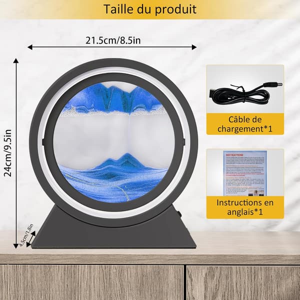 Bevægeligt Sandbilledramme (Blå & Sort), Dekorativ 3D Timeglas w