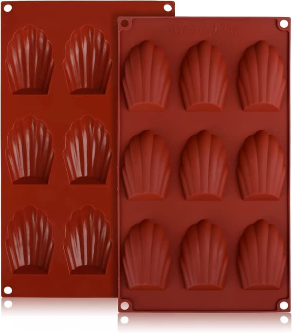 2 stk. Silikone Madeleineforme med 9 hulrum, non-stick form til