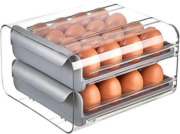 Eggebeholder, plastbrett, dobbelt lag, til kjøleskap, egg