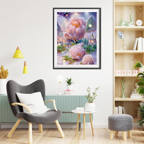 Landskap Diamantmalingssett for voksne, 30x40cm 5D Rosa Blomst