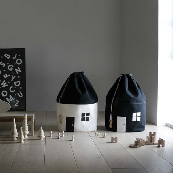 Eksplosiv hvid lille hus buket mund opbevaringspose sort og hvid