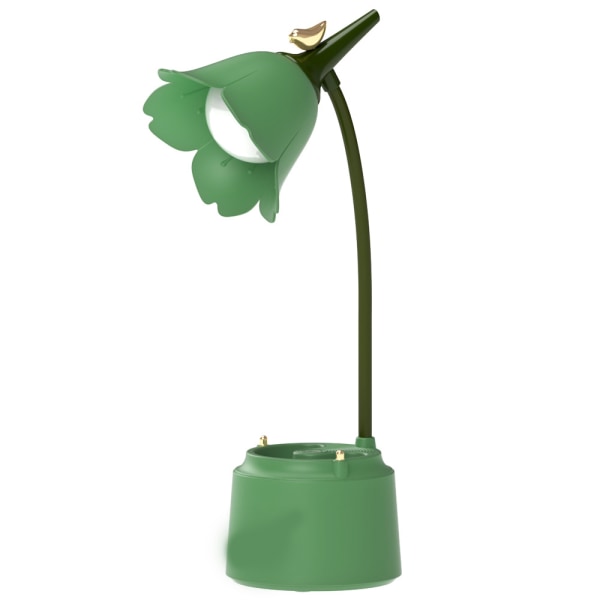 (Grønn) LED-bordlampe for barn, USB-oppladbar blomst og fugl