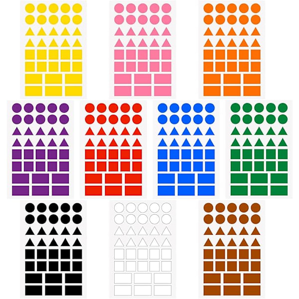 1800 Kappaletta Vauvan Lasten Itsekiinnittyviä Tarroja Geometrisia Muotoja Väripaletti (10 Väriä)