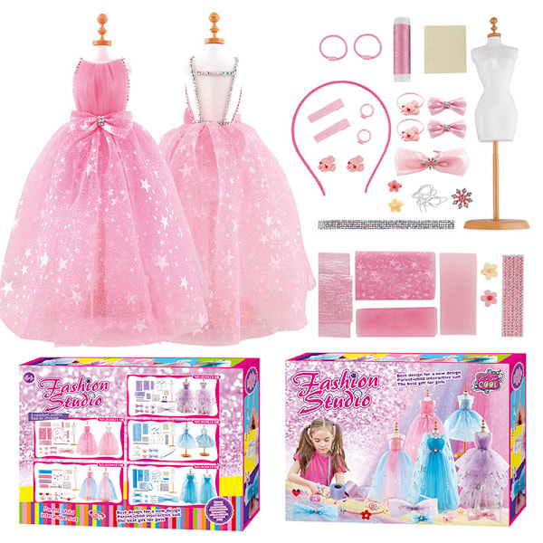 (Rosa) Barn låtsaslek kläder DIY set kreativ tjej familj leksak mode hus leksak kläder design H