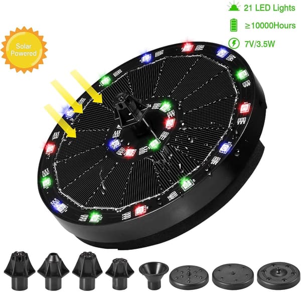 Solarfontene 3W Solardamspumpe med LED-lys for utendørs hage