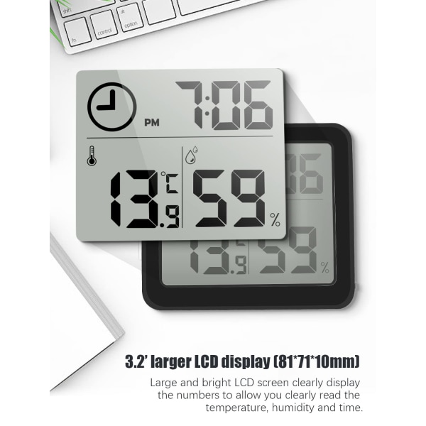Digital Termometer/Hygrometer Stor 3.2” LCD-Skärm Inomhus Rum
