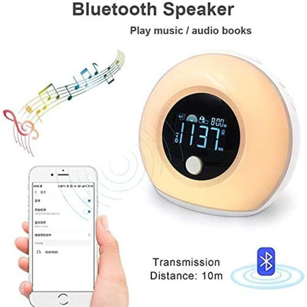 Väckarklocka med Ljus och Bluetooth-högtalare, Nattlampa för Barn