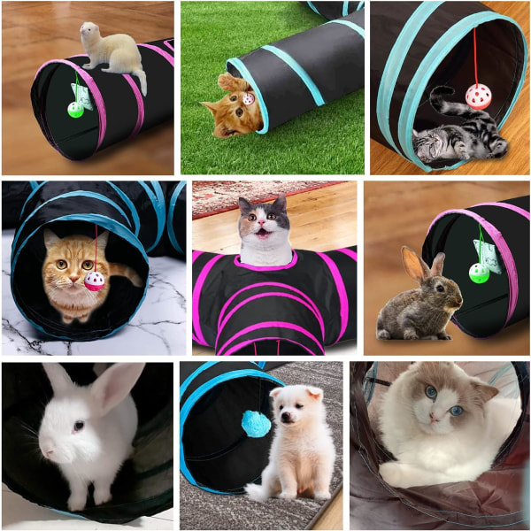 Kattetunnel med legetøj - Legetunnel til smådyr - Sammenfoldelig -