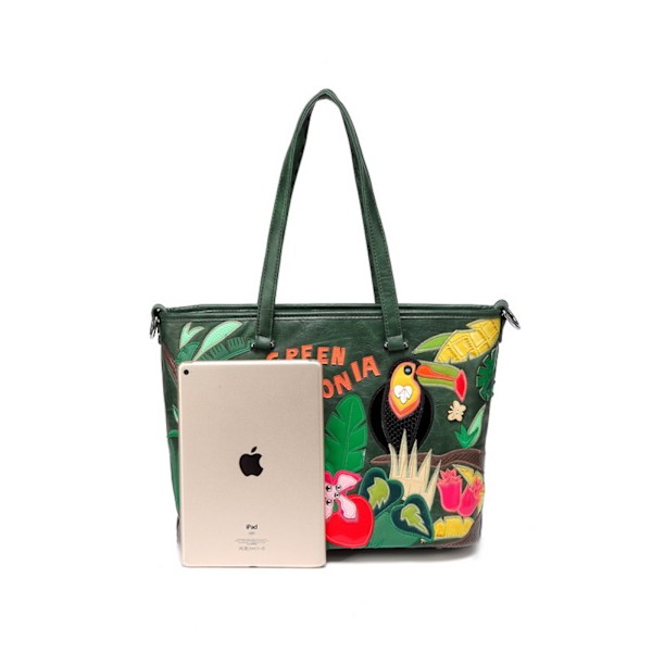 Axelremsväska dam läderväska axelväska shopper broderad