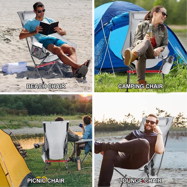 (Grå) Foldbar Campingstol Høj Ryglænsstol Egnet til Voksne Udendørs Rejser, Strandstol, Vandring