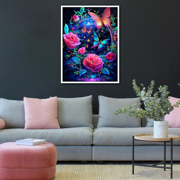 (30 × 40 cm, Blomma N) DIY Diamantmålning, Blommor 5d Diamant P