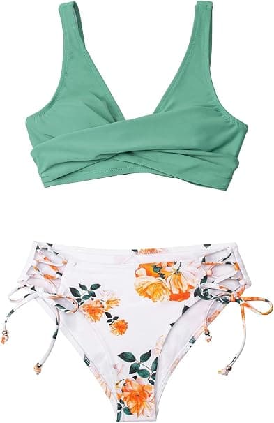 Dametøj Rynket Twist Bikini Sæt Blomsterprint Snøre Bikini Sæt 2