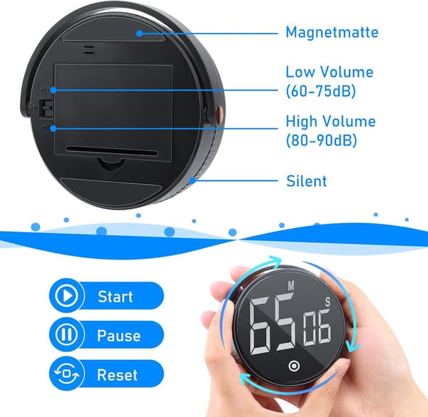 Magnetisk Köktimer med LED-Display, Hög Larm för Matlagning,