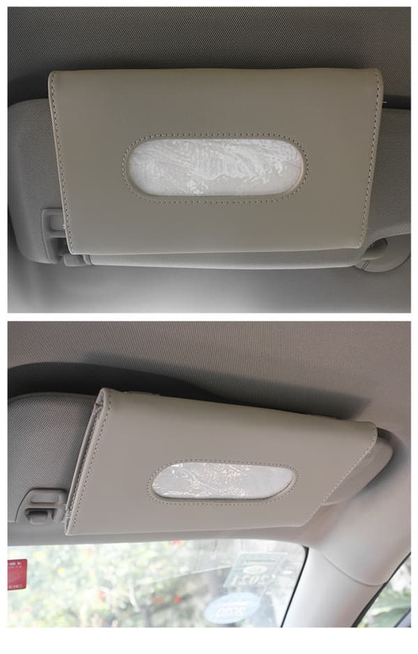 Bil Solskjerm Tissue Box Beige, Solskjerm Sete Rygg Soltak Lær Bil Tissue Box, Bilinteriør