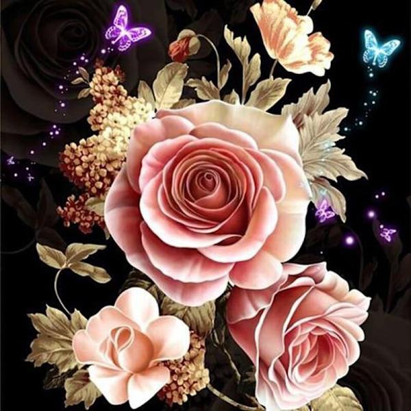 30x40cm 5D DIY Diamantmålning Set för Vuxna och Barn - Rosa Blomma