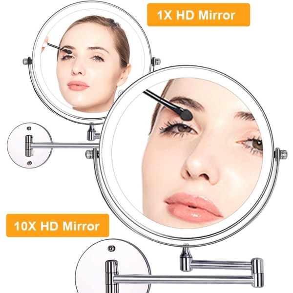 8 tommer LED vægmonteret makeup spejle belyst forstørrelsesmir