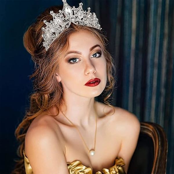Sølv Prinsesse Krone Rhinestone Krystal Gudinde Dronning Julekostume Cosplay Brud Bryllup Dansekonkurrence Prinsesser
