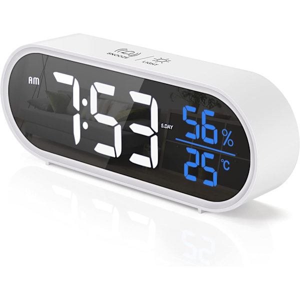 Digital väckarklocka med stor LED-display för luftfuktighet och temperatur, USB-laddning