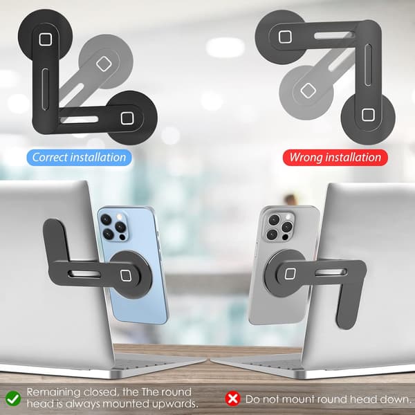 Magnetisk Laptop Stand (Sort), Justerbar Telefon Skærm Side Stand til iPhone 14 Plus/ iPhone 13 Pro Max/ iPhone 12, Fo