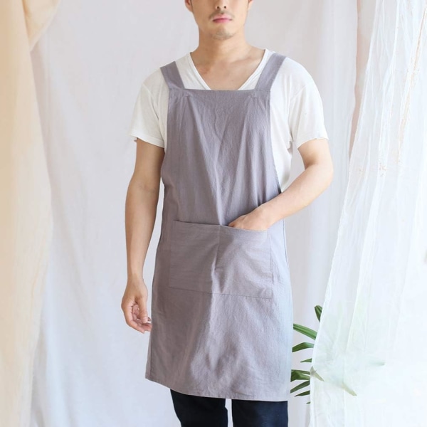 Japansk linned kors ryg køkkenforklæder til mænd med lommer til