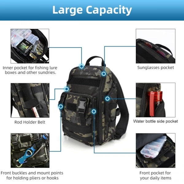 (Brun) Vanntett og slitesterk tre-skulderstropp Enkel og dobbel skulder Dual-purpose Lure Bag Fiskeutstyr Fiskebag